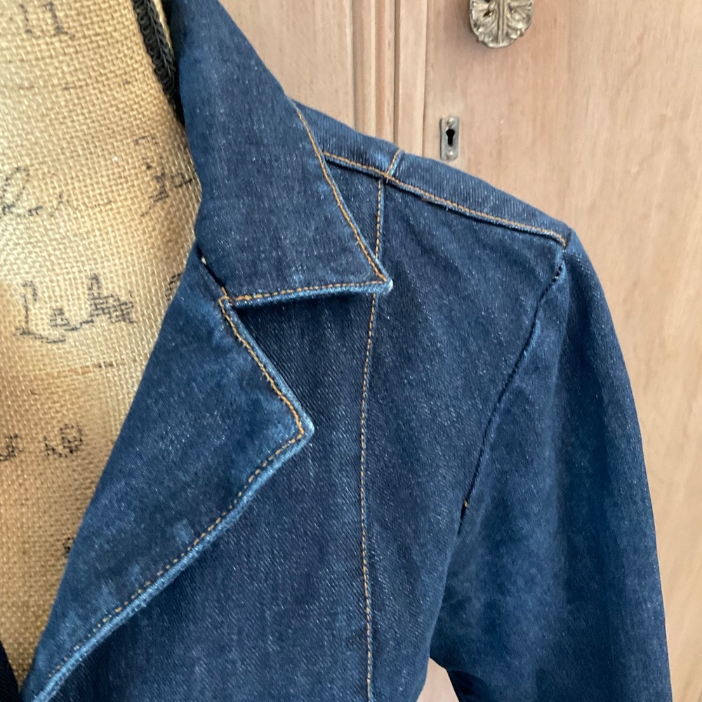 Y2K Denim Blazer dark wash seamed fitted western modern concert career academia - Picture 5 of 15